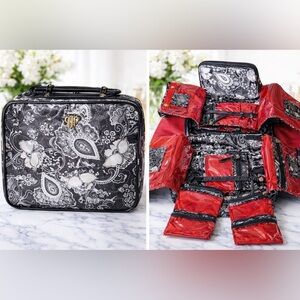 PurseN Black & White Paisley Cosmetic Travel Case with Red Interior
